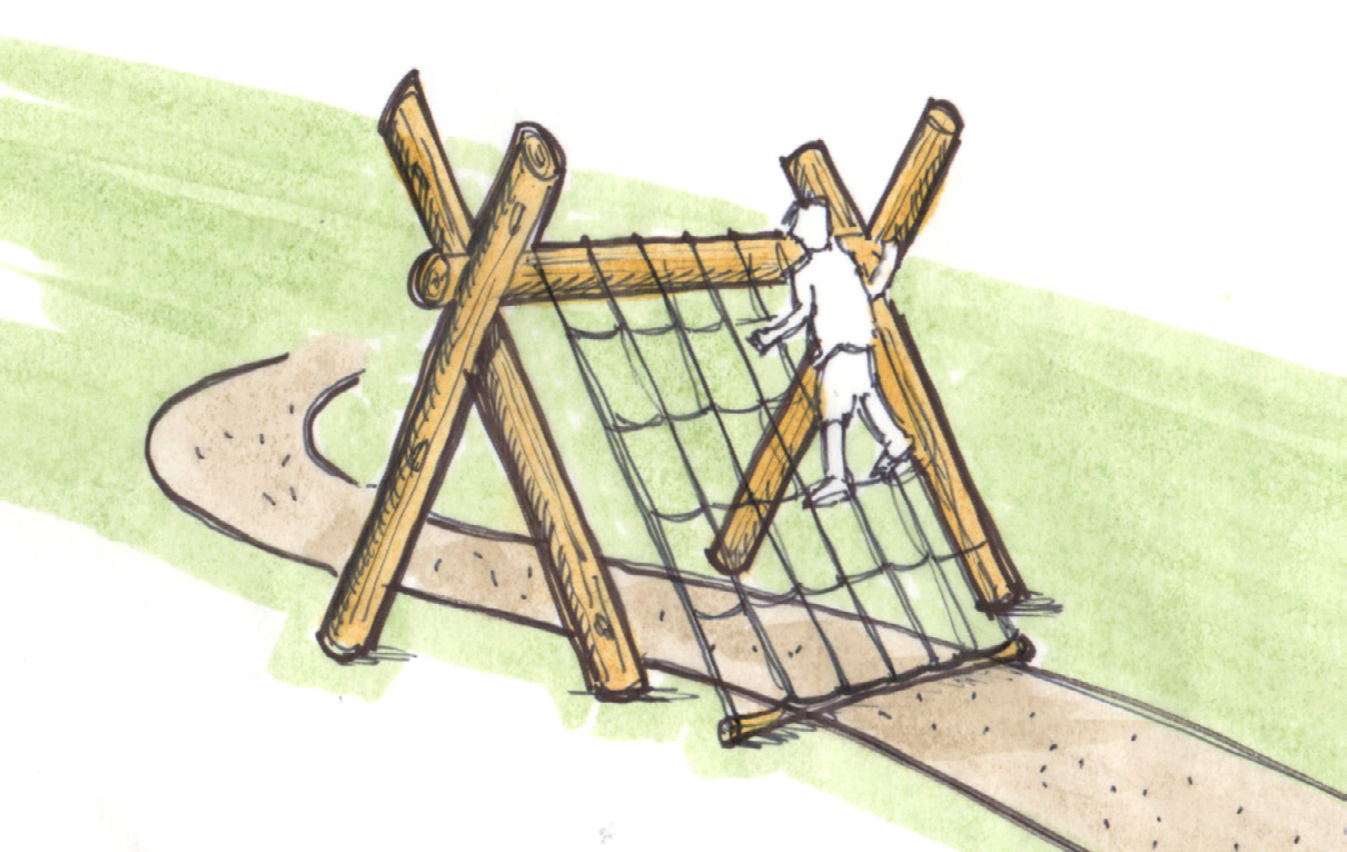 Sketch of a child climbing a cargo net