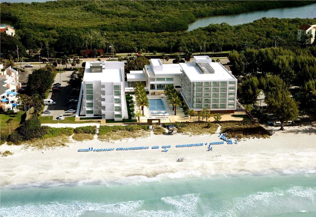 Aerial view of Zota Beach Resort along the Longboat Key Gulf shoreline